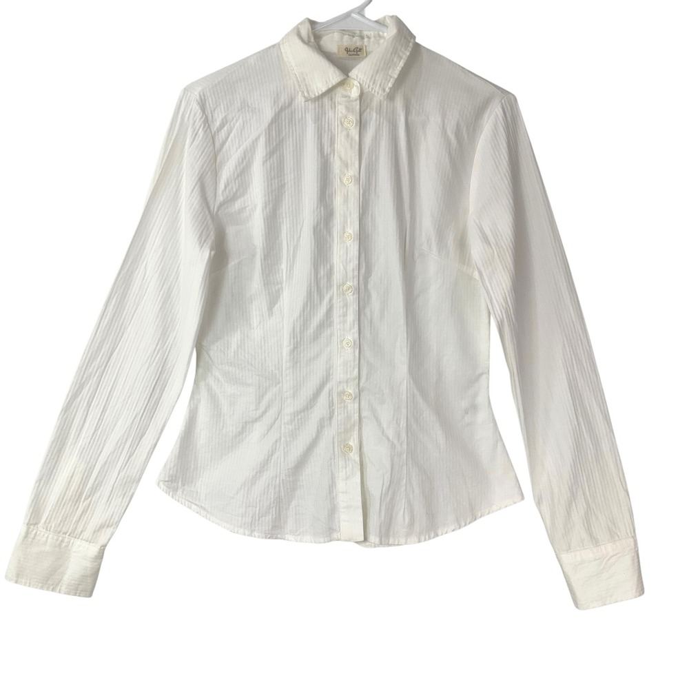 John Galt White Textured Button Up Shirt Small Collared Long Sleeve Pinstripe